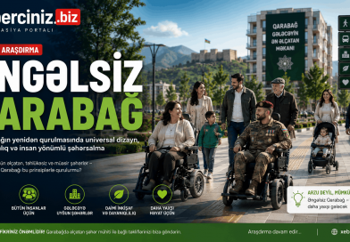 “Əngəlsiz Qarabağ” haradadır? Qarabağda universal dizayn və əlçatan şəhər konsepsiyasını əks etdirən illüstrasiya – əlilliyi olan şəxslər, qazilər, yaşlılar, uşaqlar və ailələr üçün inklüziv şəhər mühiti.